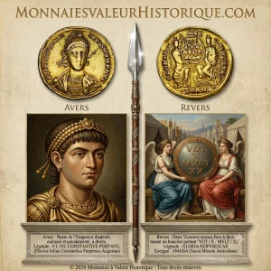 Pièce de monnaie en or romaine constance II solidus TTB+/QSUP