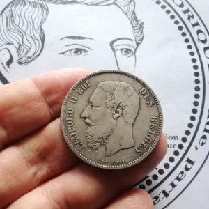 Belgique – 5 Francs Léopold II – 1867 – Argent – Variété rare avec point après le F