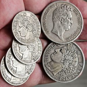 Lot Argent semi-numismatique – 2F, 5F Cérès, 5F Louis-Philippe Ier
