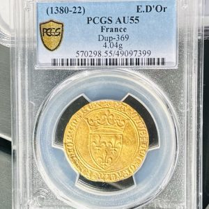 💰 Écu d’or “Poids Lourd” à la couronne – Charles VI (1380–1422), 1ère émission, 1385 – PCGS AU55 👑