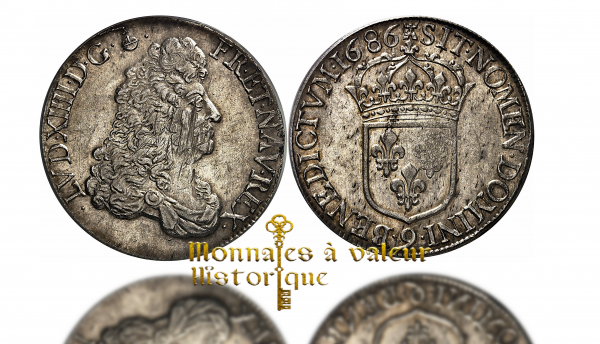 Louis XIV – Écu au buste drapé à l'antique, 1686, Rennes ✨MS62 MONACO