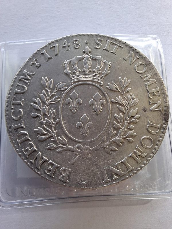 Très rare 💰👑 – Écu au bandeau – Louis XV (1715–1774), 1748, Caen – Image 2