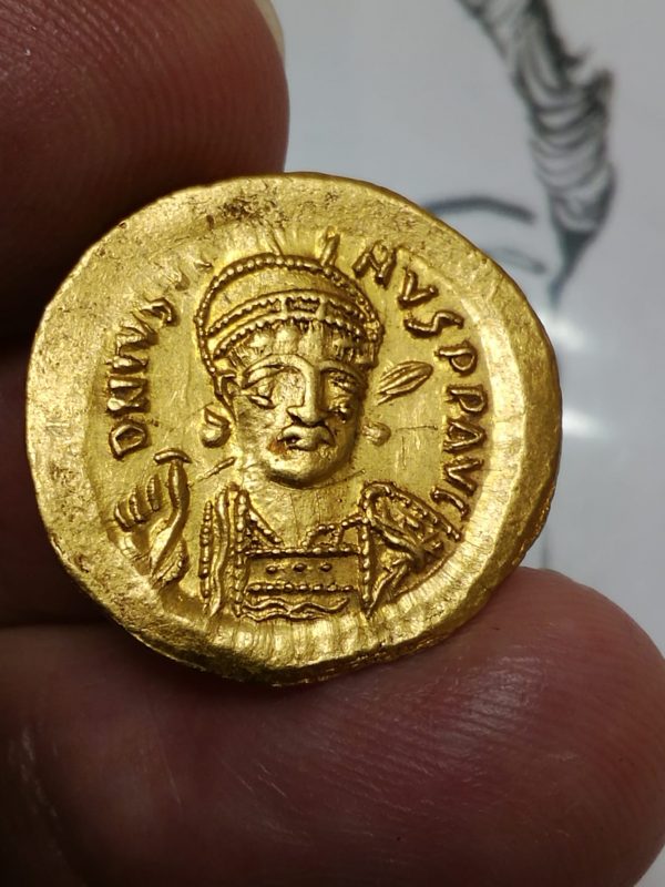 Pièce de monnaie en or romaine solidus Justin Ier