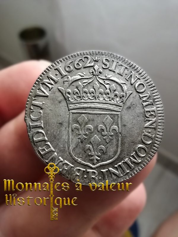 Monnaie royale LOUIS XIIII demi-écu au buste juvénile 1662 Rouen – Image 3