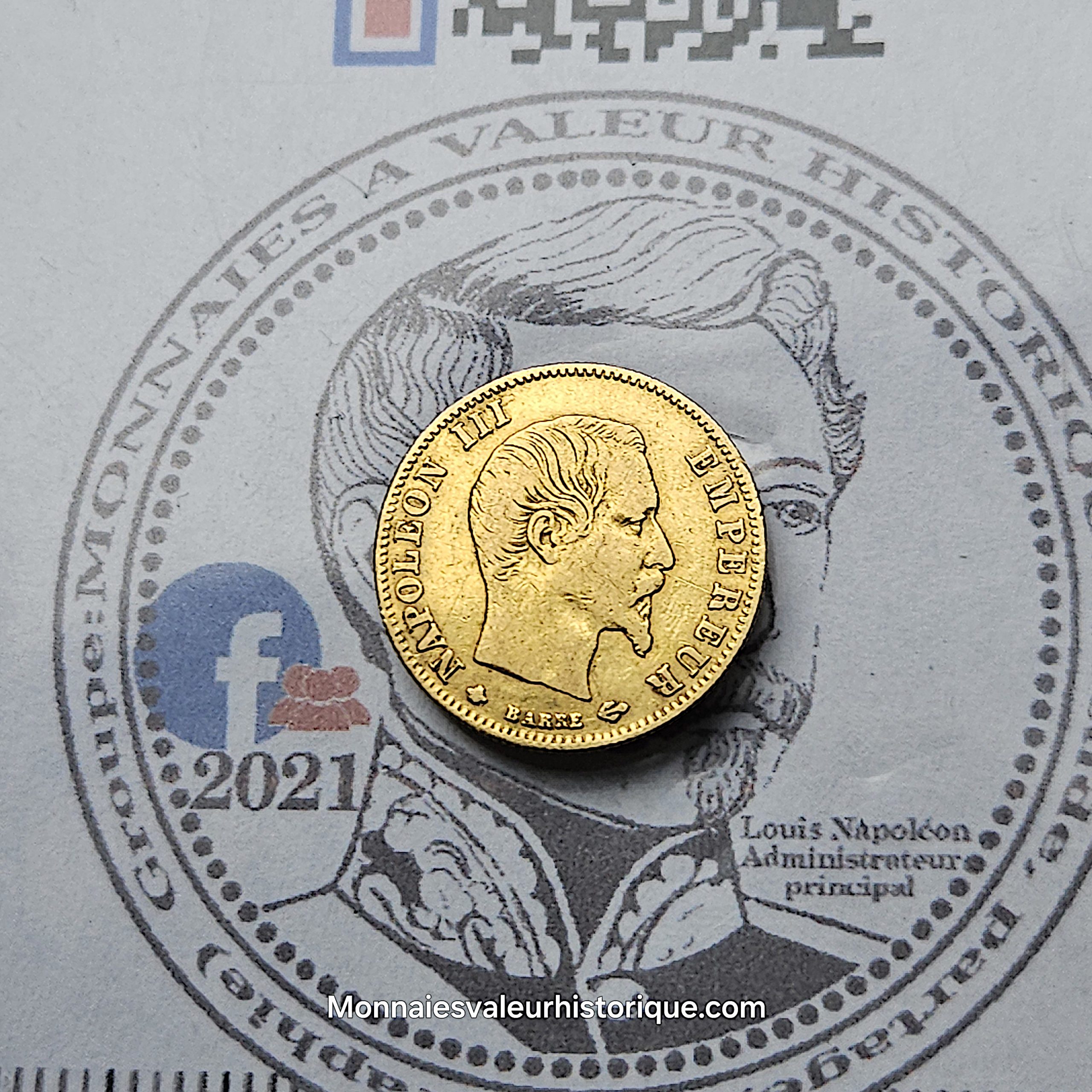 5 Francs or Napoléon III – tête nue – grand module – 1860/50 Strasbourg (F.501/12)