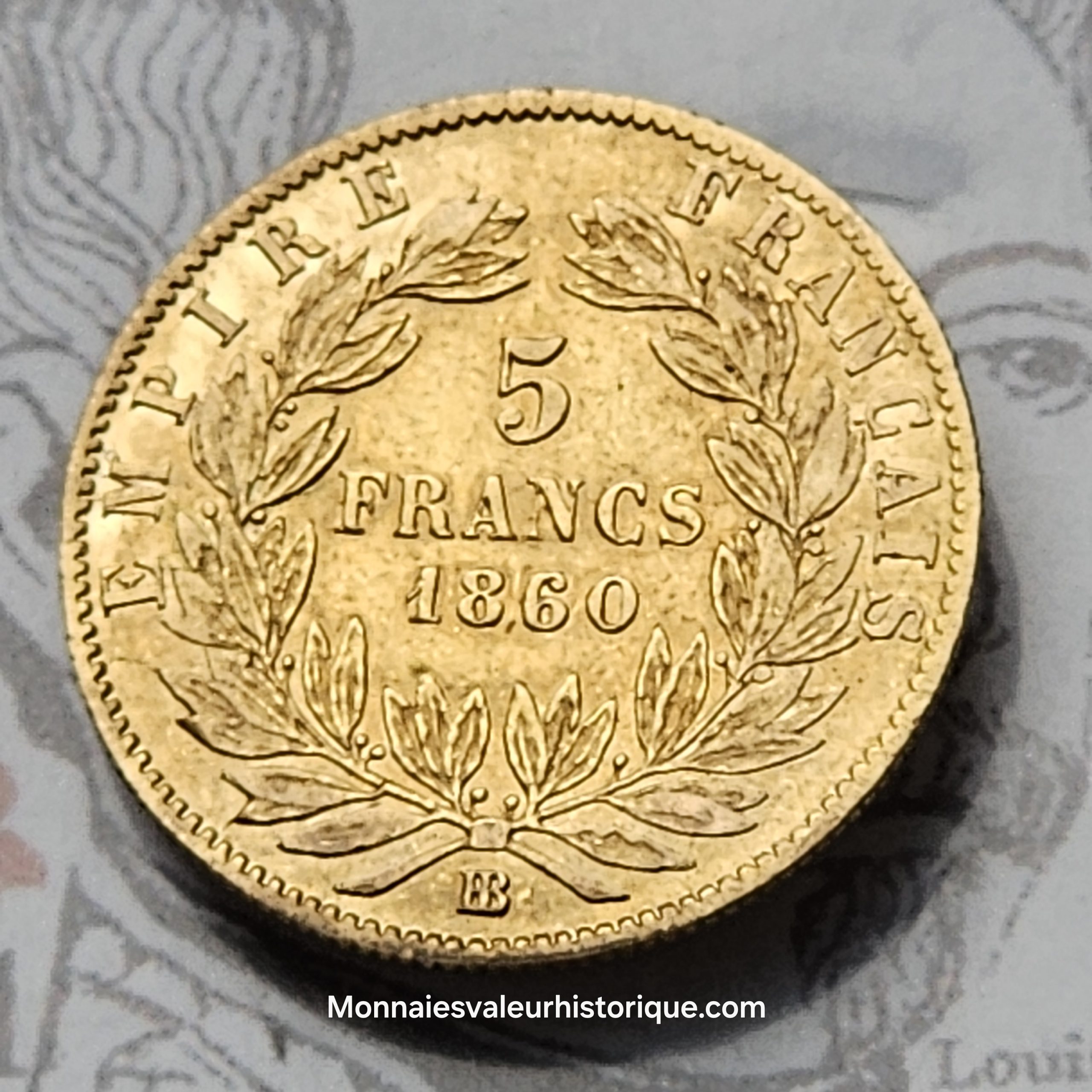 5 Francs or Napoléon III – tête nue – grand module – 1860/50 Strasbourg (F.501/12) – Image 4