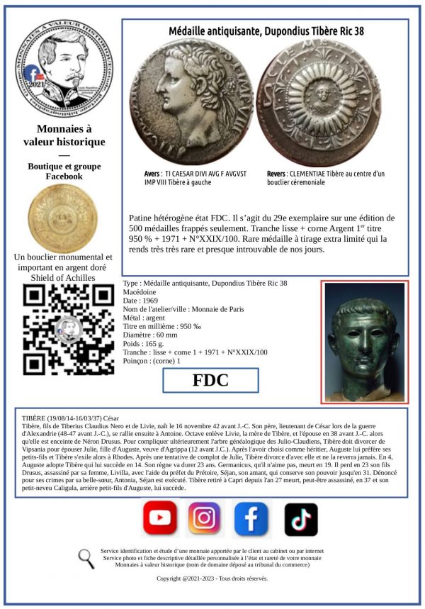 Unique Dupondius Tibère Ric 38 (165 grs d'Argent massif) – Image 2