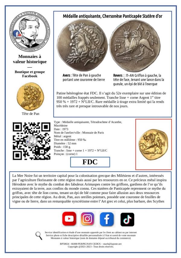 Unique Panticapée Statère d'or (158grs d'Argent massif) – Image 3