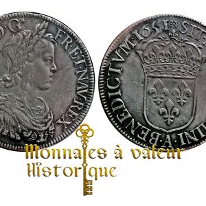 louis XIV LE GRAND OU LE ROI SOLEIL Écu à la mèche longue 1651 paris