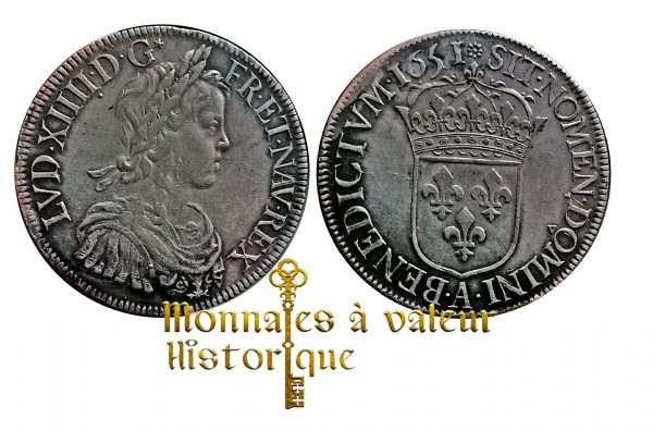 louis XIV LE GRAND OU LE ROI SOLEIL Écu à la mèche longue 1651 paris