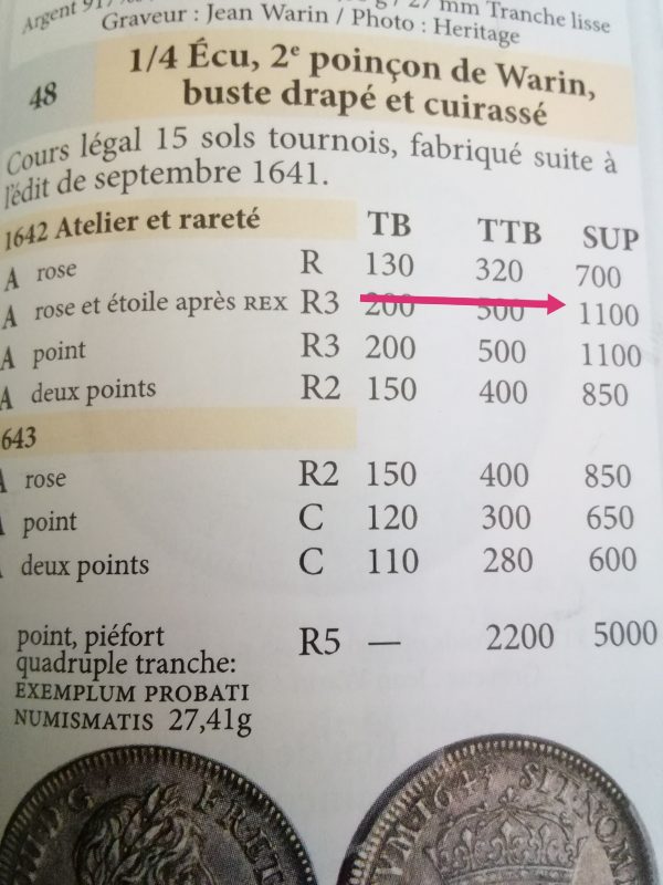 1/4 Écu Louis XIII Rose et étoile apres Rex état SUP – Image 6