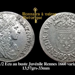 LOUIS XIIII demi-écu au buste juvénile 1660 variante
