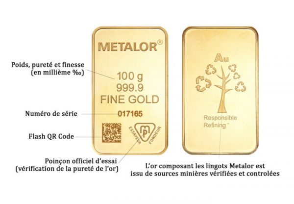 Lingot d’or 100 g – Metalor Suisse – 999,9/1000 – Image 2