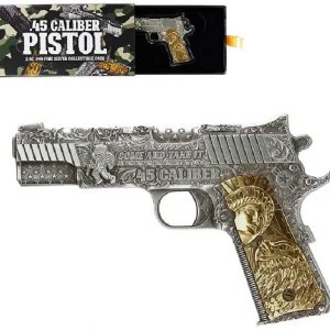 45 Caliber Pistol — 2 oz Argent fin doré (10000 CFA, Tchad, 2024)