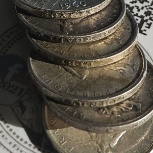 Lot de 6 pièces de 5 francs Semeuse en argent.