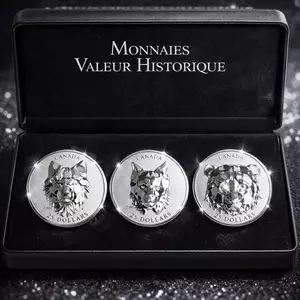 Coffret complet 3 pièces argent 1oz – Têtes d’animaux Canada – Relief exceptionnel