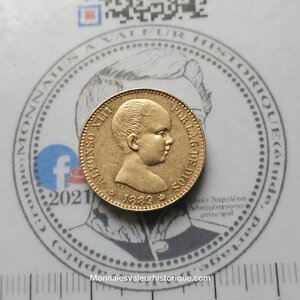 20 Pesetas Espagne – Alphonse XIII – 1889 – Madrid (Or 900‰)