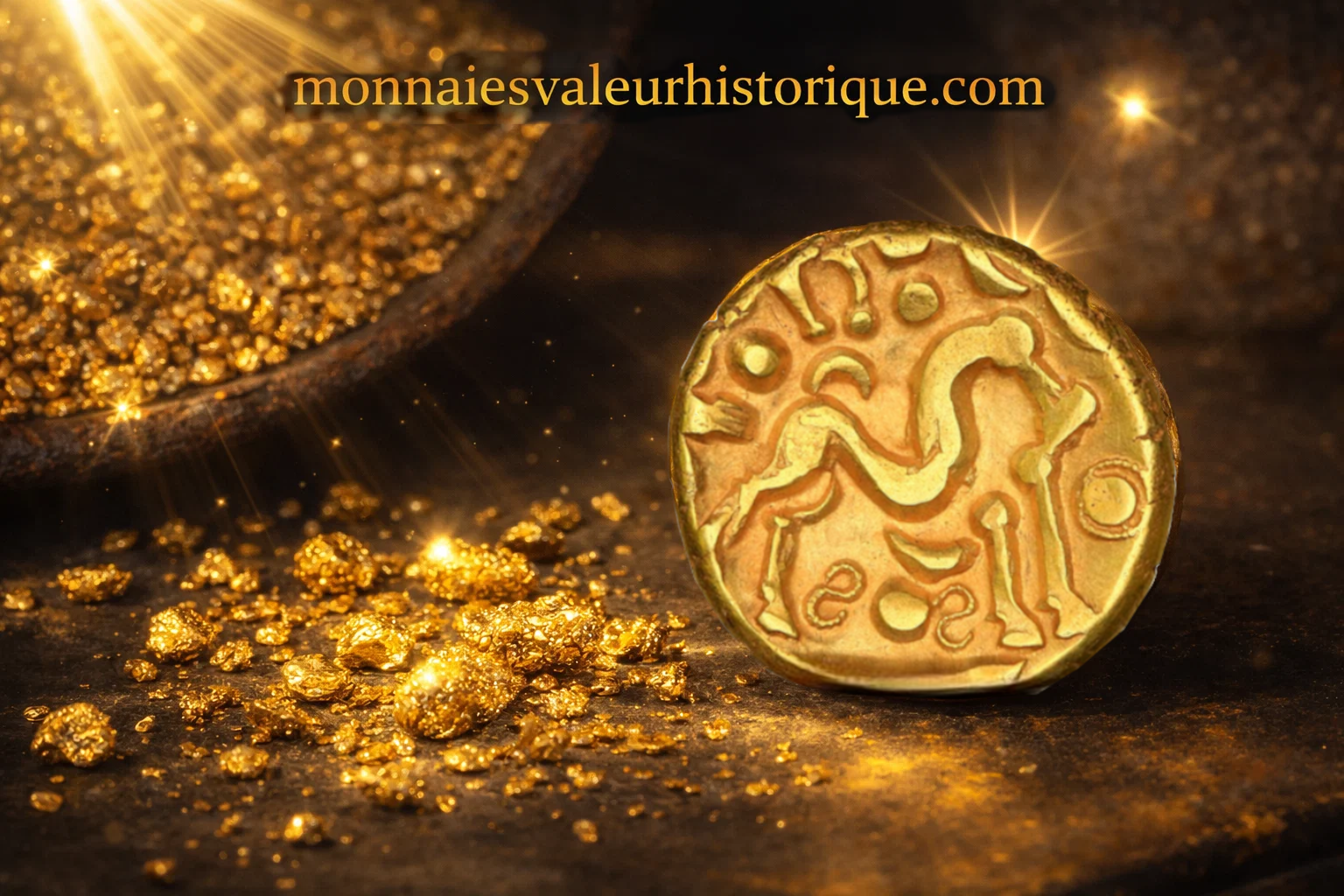 pépite d'or naturelle et statère d'or