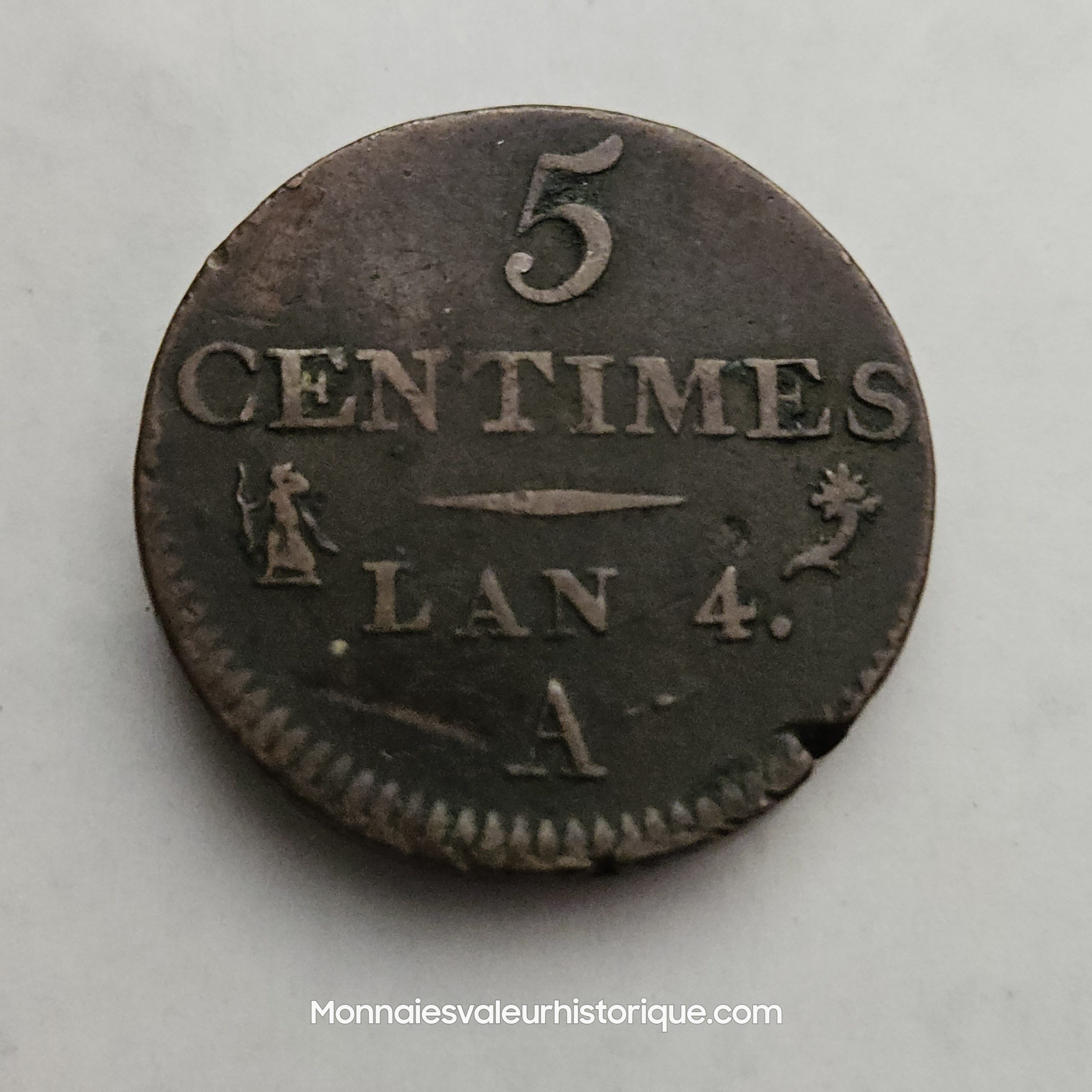 Directoire, 5 centimes petit module - An 4 Paris -TTB – Image 2
