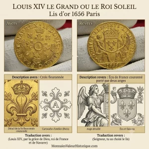 EXCEPTIONNELLE Louis XIV le grand ou le roi soleil – LIS d’Or 1656 Paris – un chef-d’œuvre numismatique du grand siècle