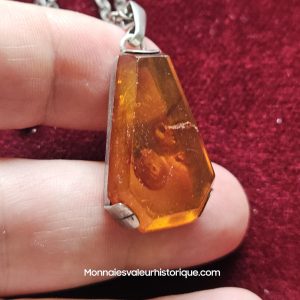 Collier Vintage en Ambre Baltique Naturel & Argent 835 – Années 1970 – Pendentif Artisanal – Pierre Naturelle – Collection & Lithothérapie