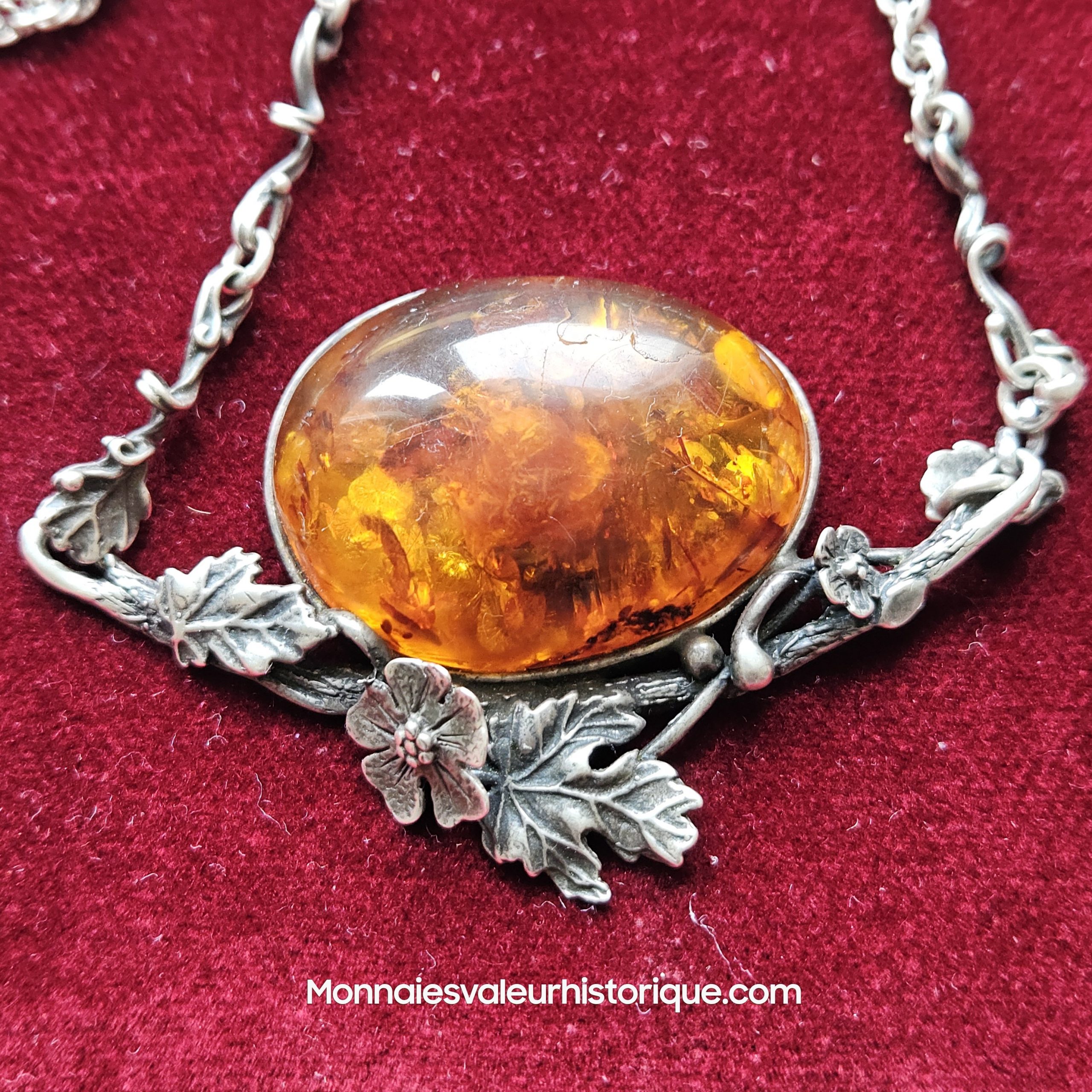 Collier Plastron Vintage en Ambre Baltique Naturel & Argent 925 – Années 1970 – Cabochon Ovale – Image 2