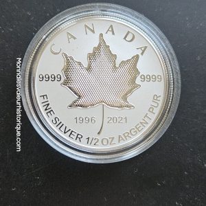 🇨🇦 1/2 oz Silver Maple Leaf 2021 – Hologramme 1996-2021 – 4 Dollars