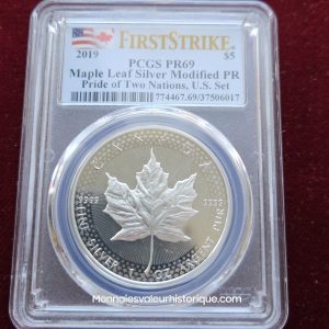 🇨🇦 1 oz Silver Maple Leaf 2019 – Pride of Two Nations – PCGS PR69 – 5 CAD