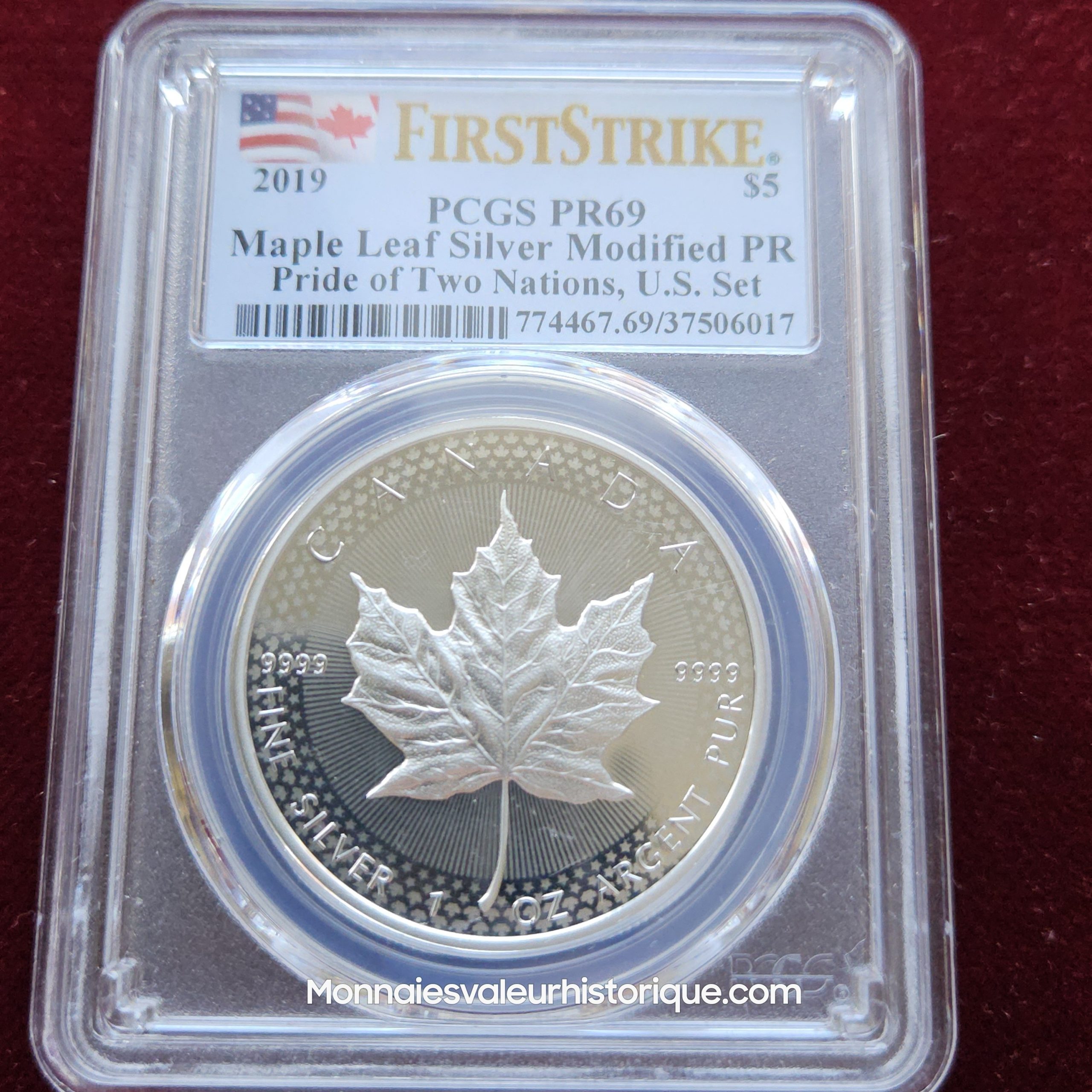 🇨🇦 1 oz Silver Maple Leaf 2019 – Pride of Two Nations – PCGS PR69 – 5 CAD