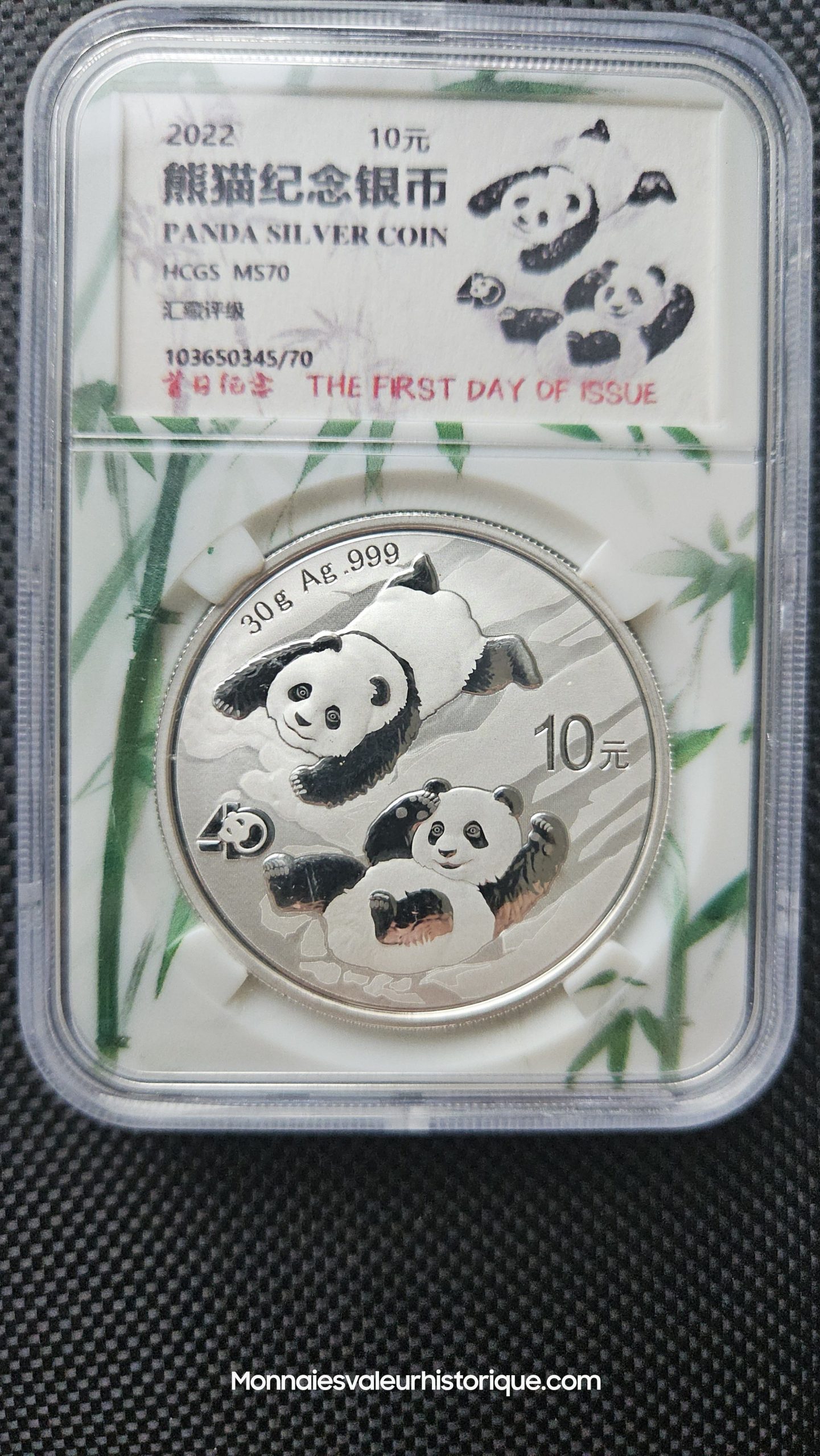 🇨🇳 China Panda 2022 (30g Argent) – Gradée HCGS MS70 (Grade Parfait)