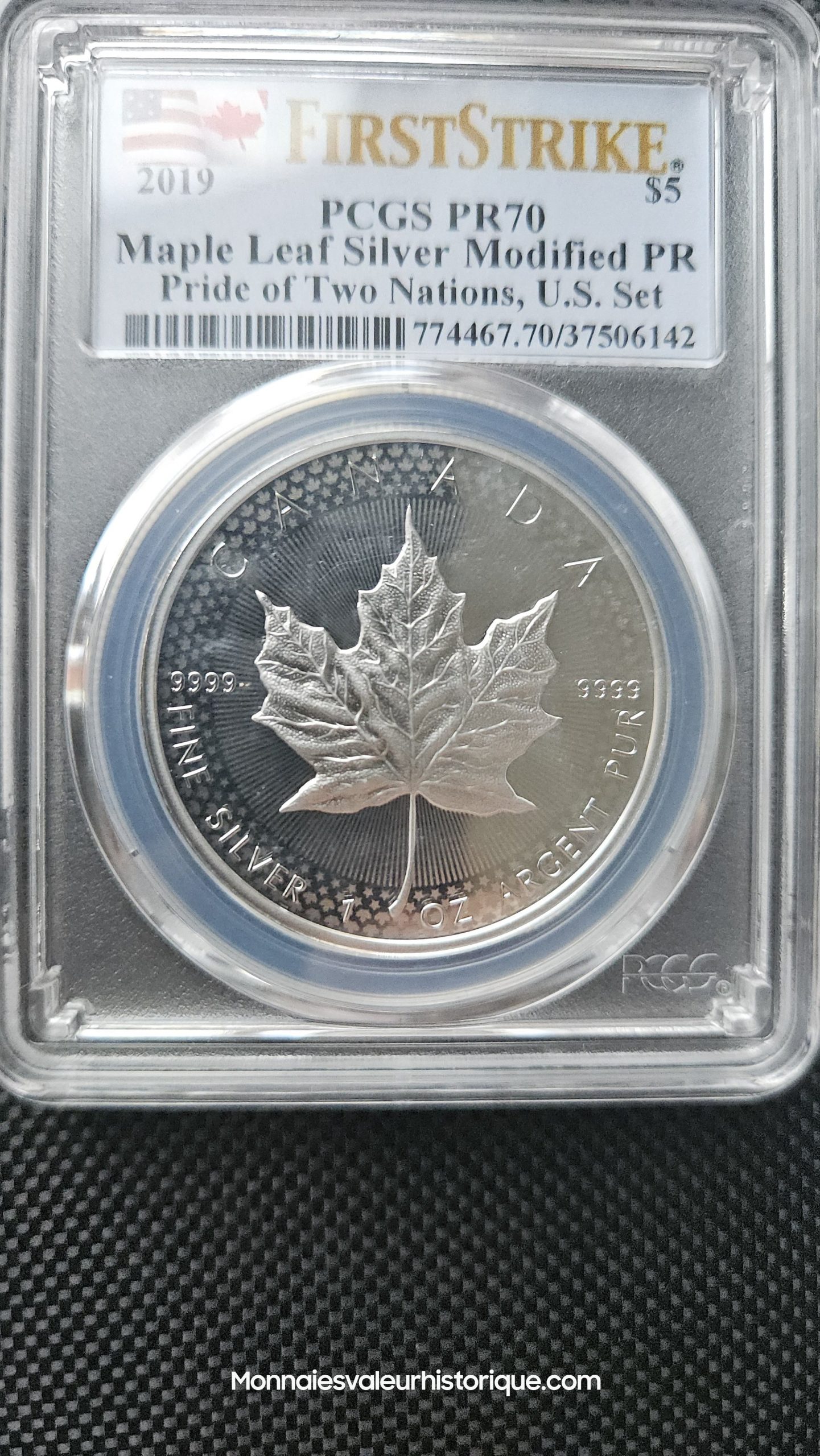 🇨🇦 5$ Silver Maple Leaf 2019 – Modified Proof – Set Pride of Two Nations – Gradée PCGS PR70