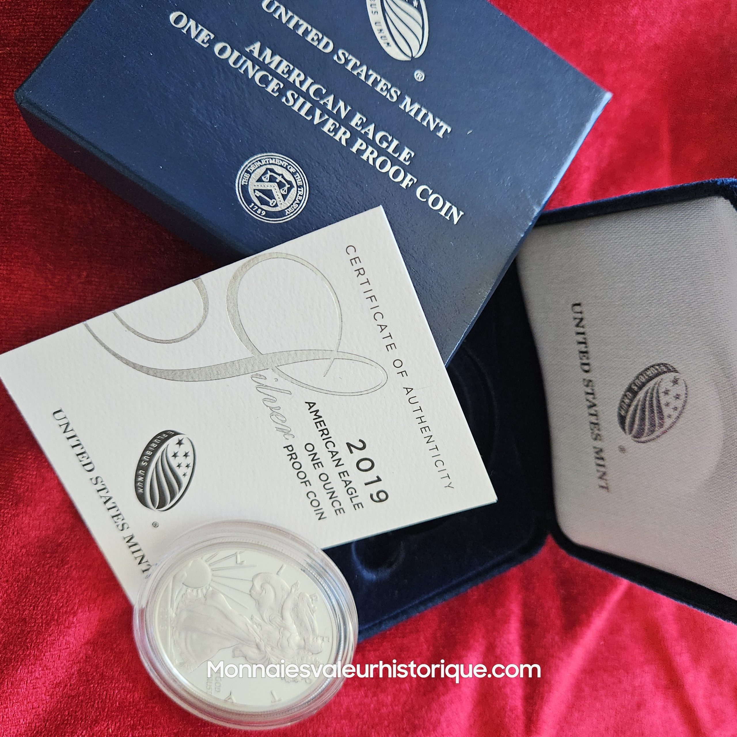 🇺🇸 1$ Silver Eagle Proof 2019 – Coffret Velours Officiel US Mint – Image 3