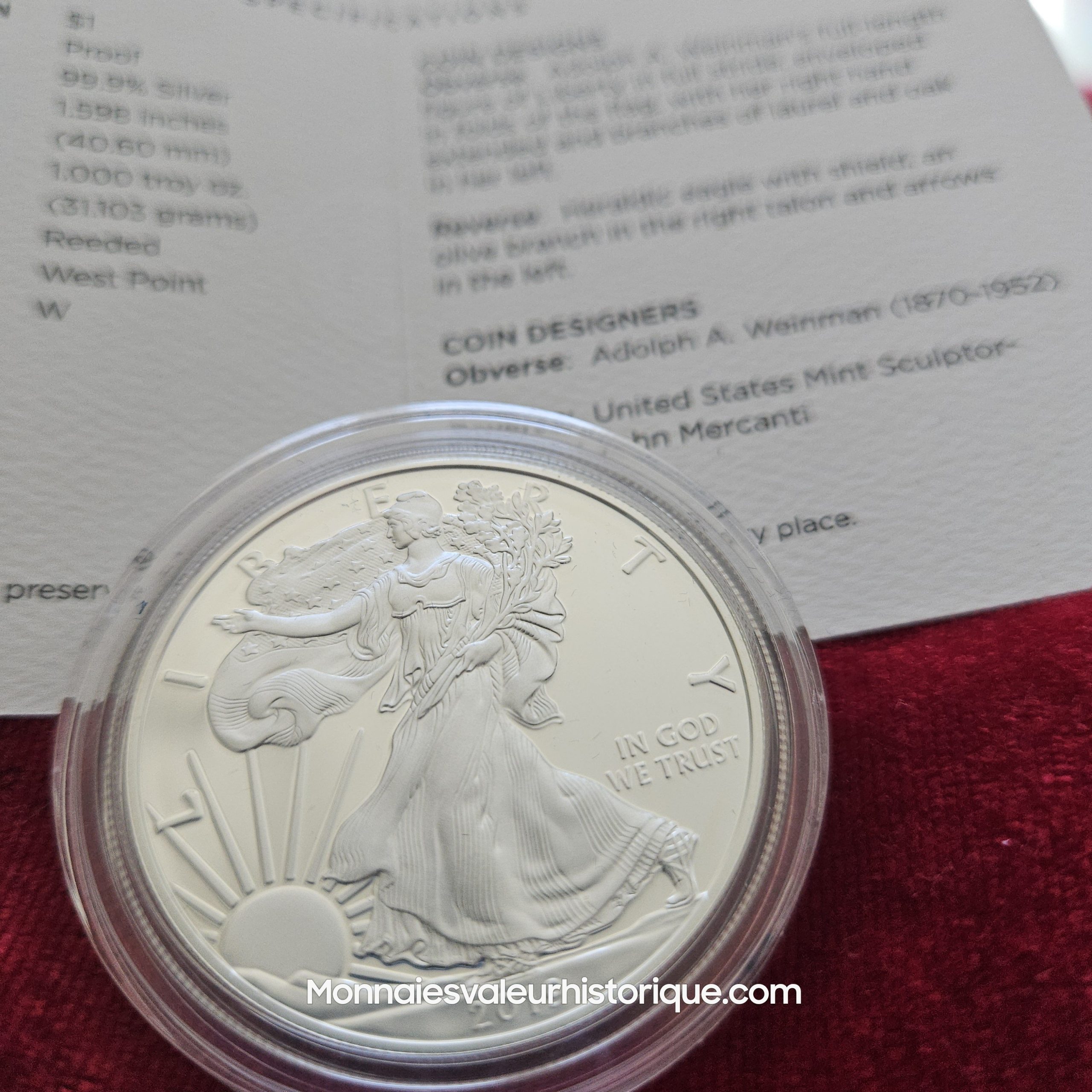 🇺🇸 1$ Silver Eagle Proof 2019 – Coffret Velours Officiel US Mint – Image 2