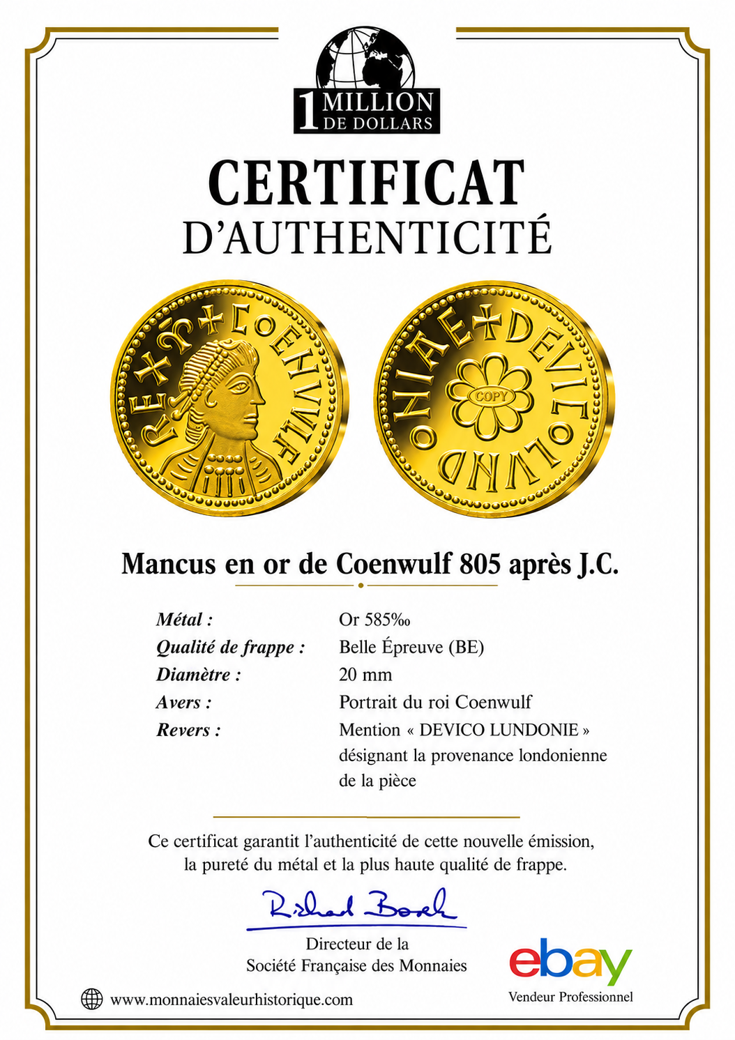 Médaille moderne Mérovingienne Mancus de Coenwulf – Image 3