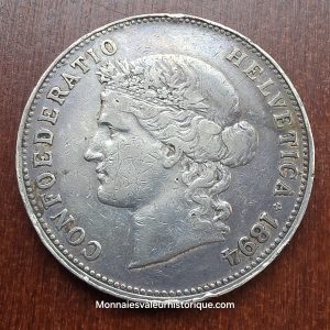 Suisse – 5 Francs 1894 – Berne – Monnaie très rare