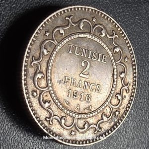 TUNISIE - PROTECTORAT FRANÇAIS 2 Francs AH1335 1916 Paris